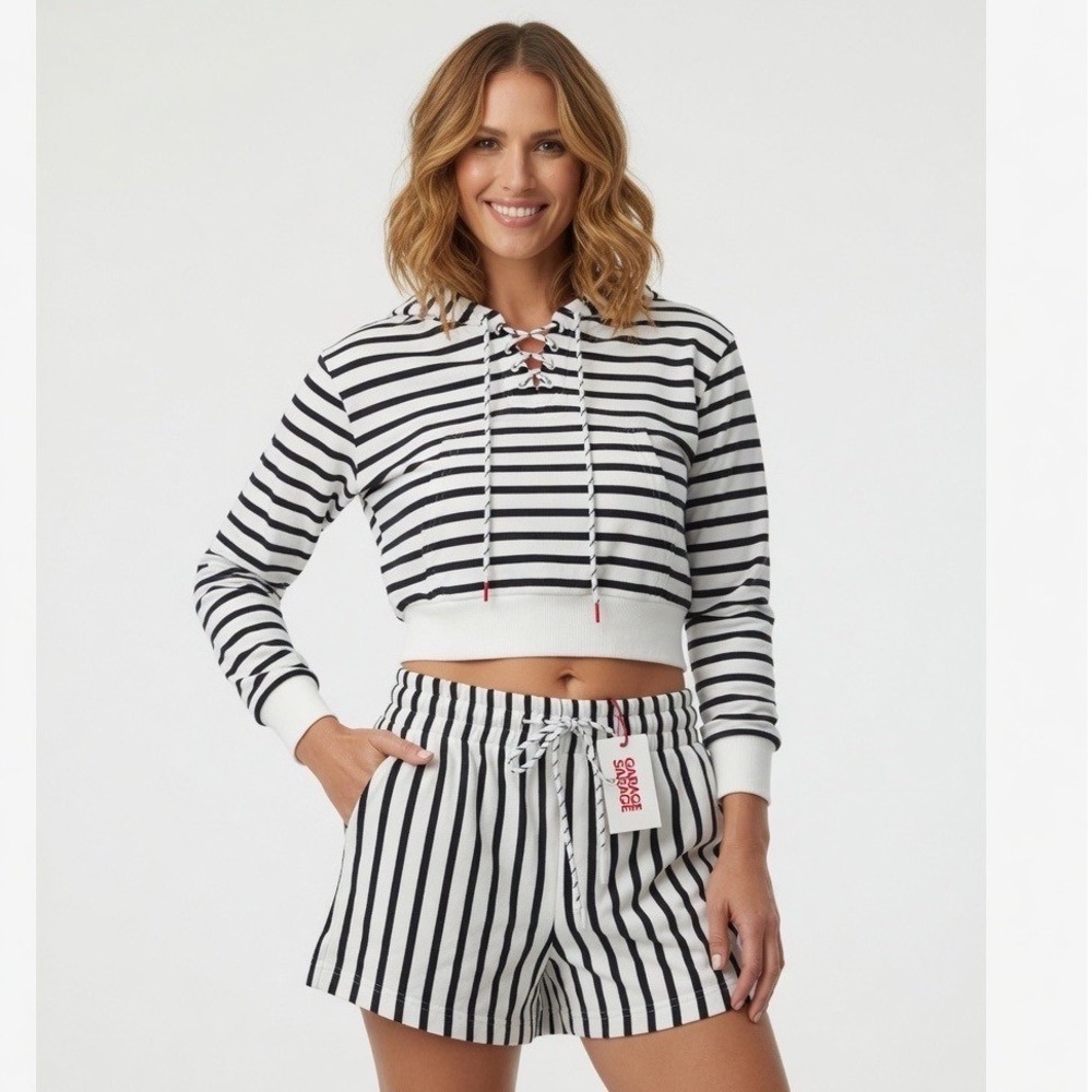 Solid & Striped Jolie Short & Cropped Hoodie Set Navy White XS SP23-2059FTY-MVP‎